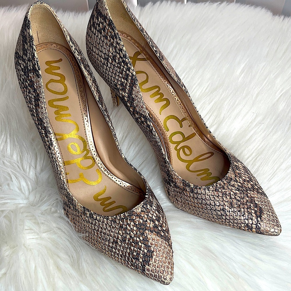 ‼️LAST CHANCE‼️Sam Edelman Snakeskin Heels - Tan and Black - Picture 3 of 8